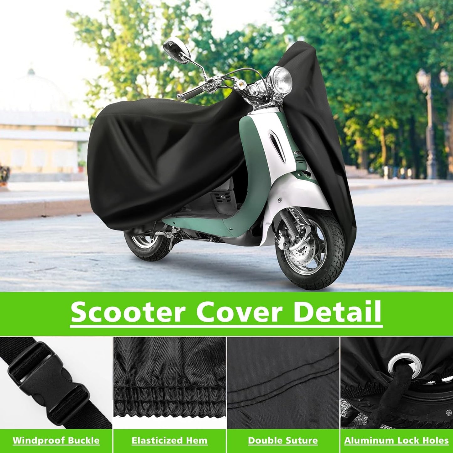 COVERVIN Scooter Waterproof Cover Outdoor, Moped Cover & Vespa Cover All Weather Rain & UV Protection, 60″ Long (XS)