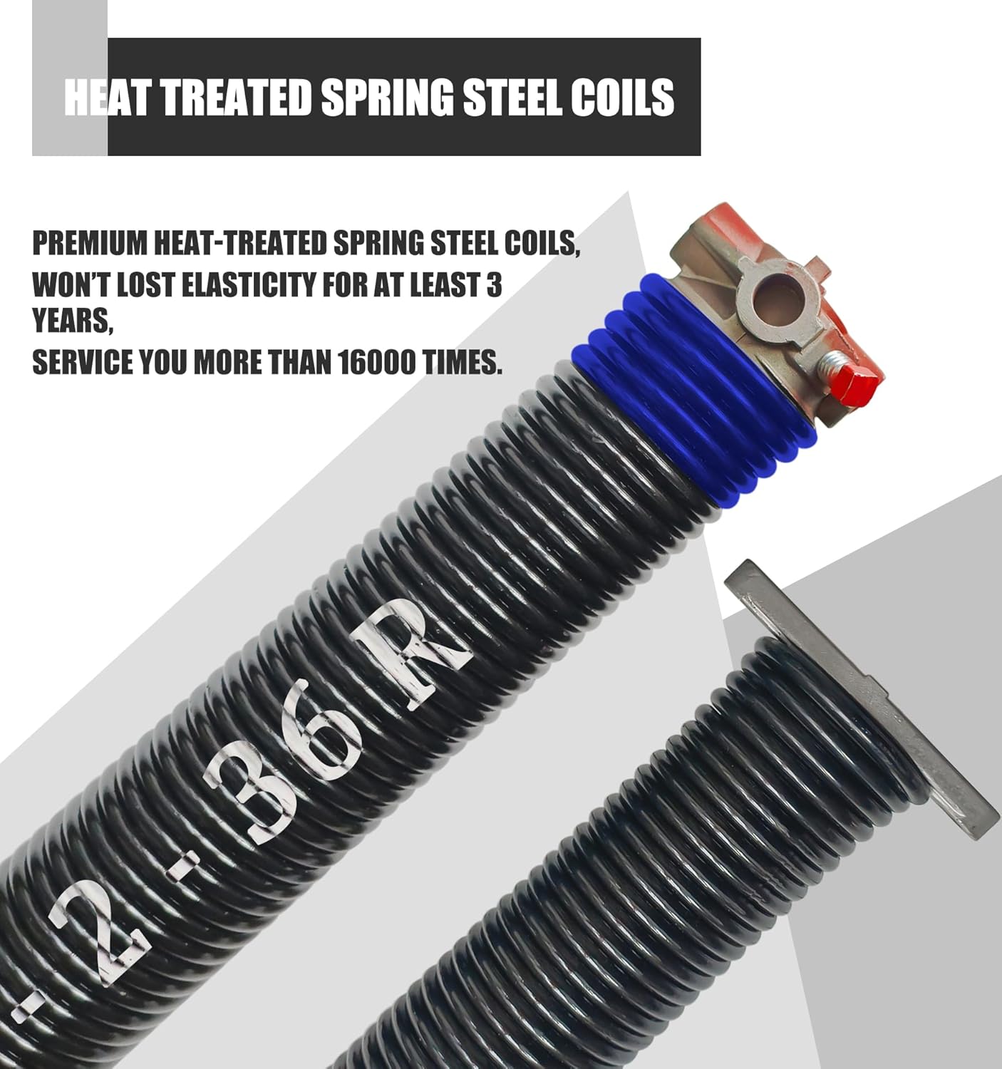 Garage Door Torsion Spring Set, Pair of 2" Electrophoresis Coated Garage Door Spring Replacement with 2 Non-Slip Winding Bars and Bearing, Minimum 16000 Cycles (.262x2x36)