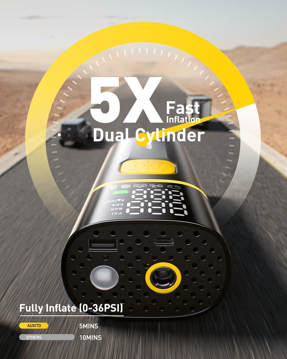 AUXITO A502 Portable Air Compressor - Tire Inflator for Car, Truck, Bike, Motorcycle with Digital Tire Pressure Gauge & LED Light