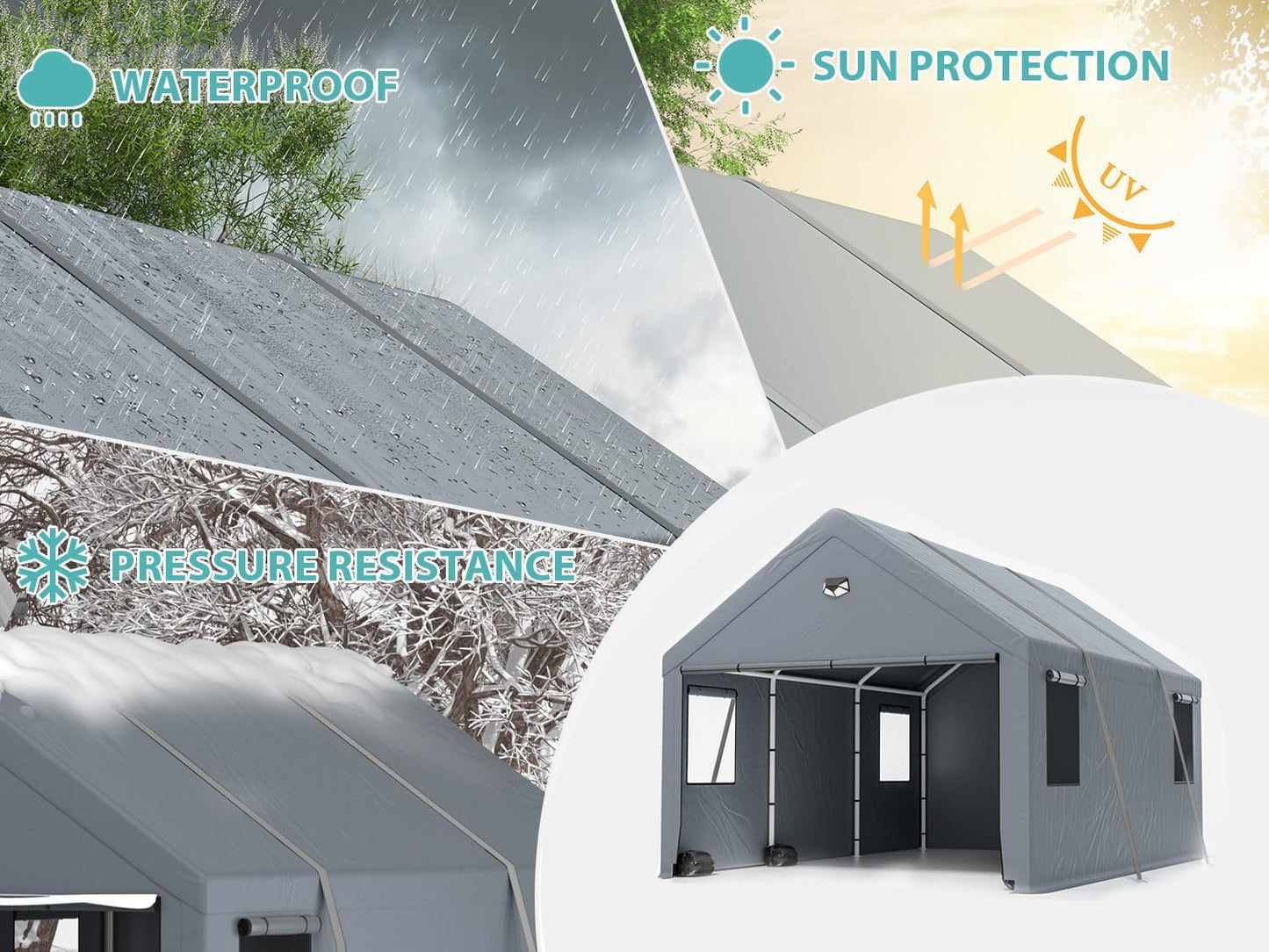 Carports 10X16 Heavy Duty，Car Ports with 180G Removable Side Walls, Carport Canopy, Portable Car Port Garage, Car Shelter All Weather,Gray