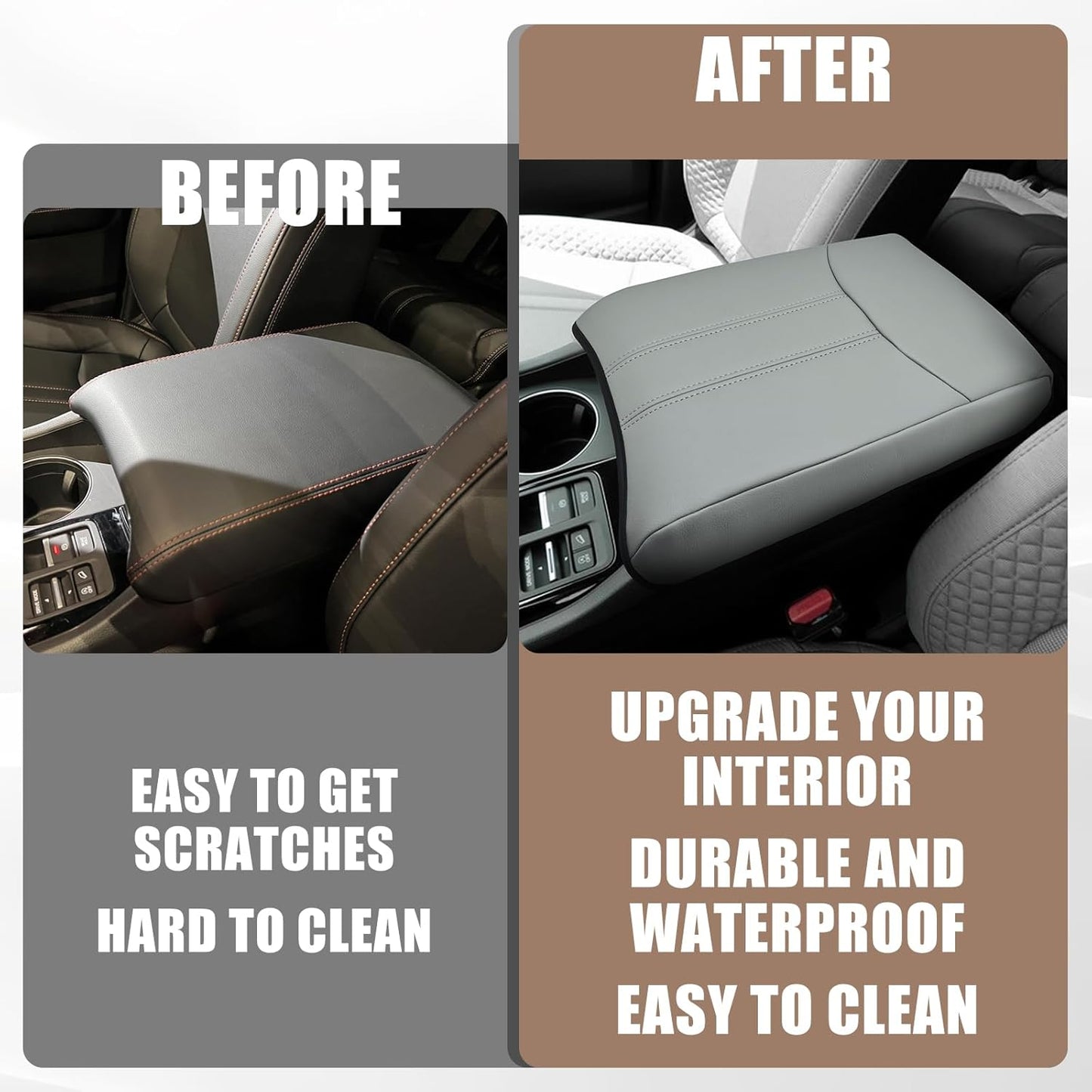 Muslogy Center Console Cover Compatible with Honda Pilot 2023 2024 2025, 2024 2025 2026 Ridgeline/Passport Accessories Armrest Pad Lid Cushion Console Protector Vegan Leather Extra Soft(Gray)