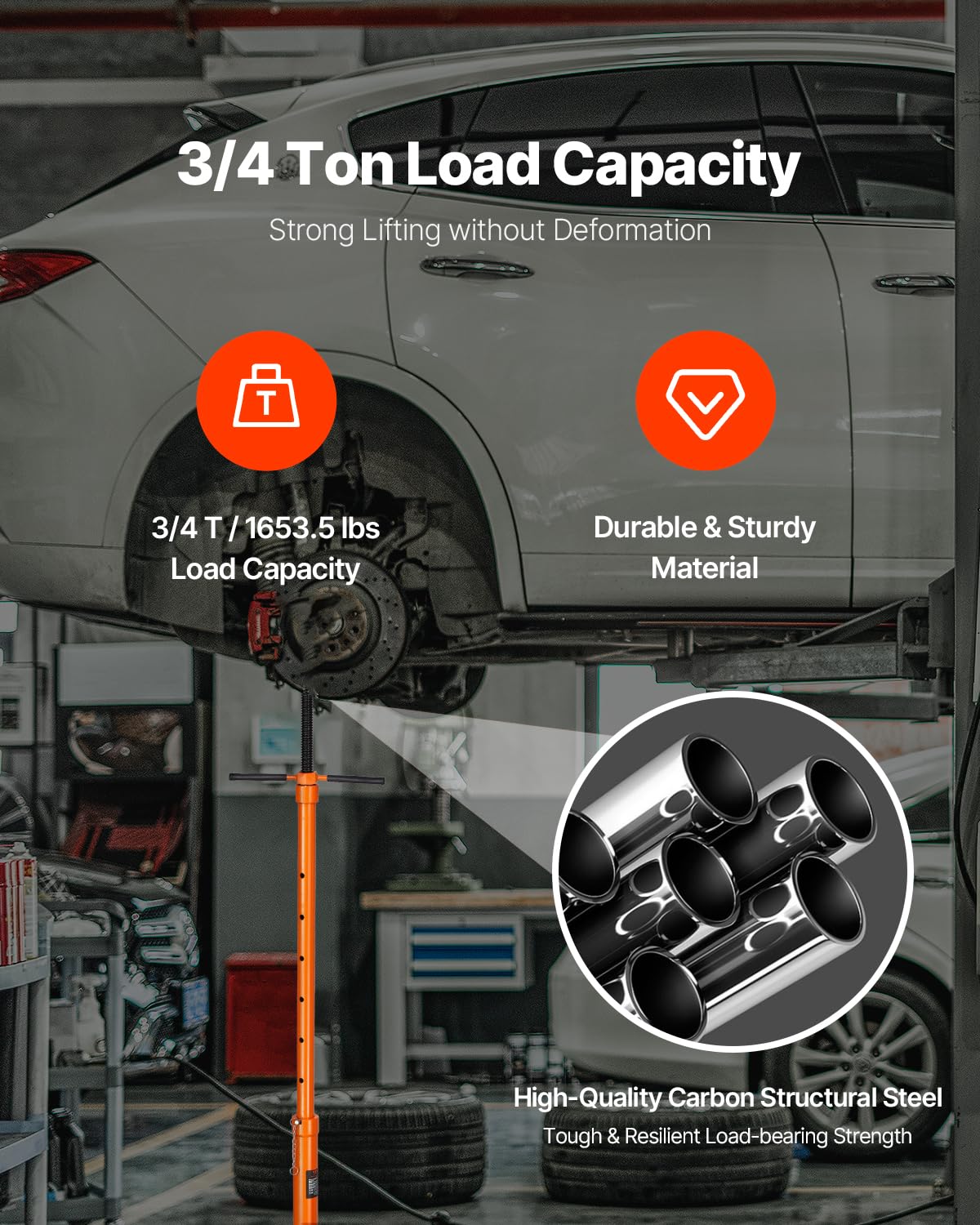 VEVOR Underhoist Support Stand, 3/4 Ton Capacity Under Hoist Jack Stand, Lifting from 38.4 to 75.4 in, Bearing Mounted Spin Handle, Self-Locking Threaded Screw, Two Wheels, Support Vehicle Components