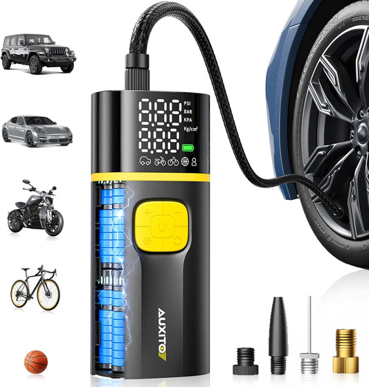 AUXITO A502 Portable Air Compressor - Tire Inflator for Car, Truck, Bike, Motorcycle with Digital Tire Pressure Gauge & LED Light