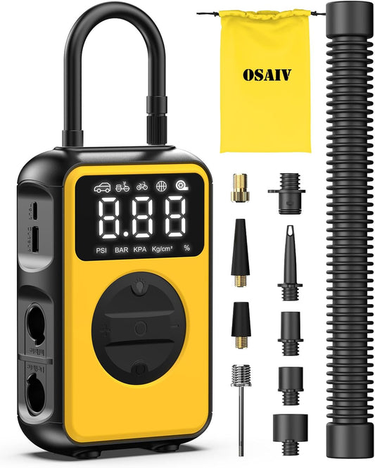 Tire Inflator Portable Air Compressor, Dual Pressure-150PSI High Pressure Mode & 4.0 kPa Large Volume Mode For Car, Bicycle Tires, Air Mattresses and Inflatables