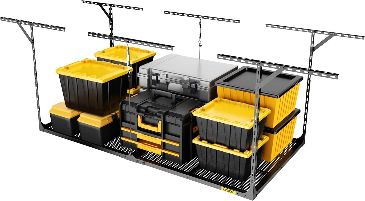 3x6ft Overhead Garage Storage, Adjustable Ceiling Mounted Storage Racks, 36" Length x72 Width x 35" Height, 20''-40" Ceiling Dropdown, 680LBS Weight Capacity (Black)