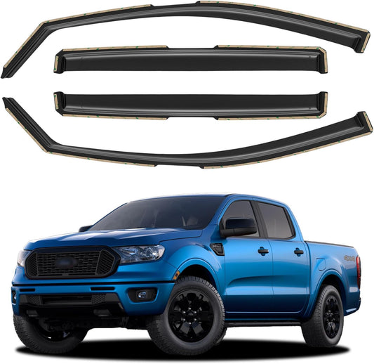 in-Channel Window Visors Rain Guards for 2019-2023 Ford Ranger SuperCrew, Window Vent Wind Deflectors Visors Shades for 19-23 Ranger Crew Cab
