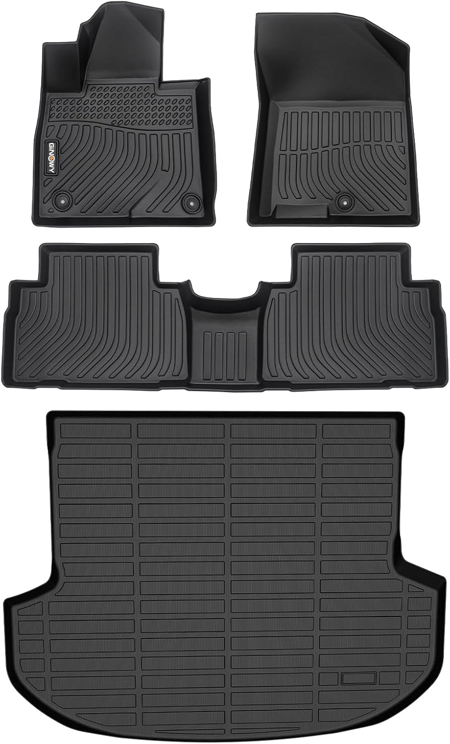 GINOWY- Floor Mats & Cargo Liner for Hyundai Santa Fe 2019-2020, TPE All Weather Protection Santa Fe Car Mats, Non-Slip Trunk Cargo Mat, Waterproof Car Accessories Floor Liners, Black