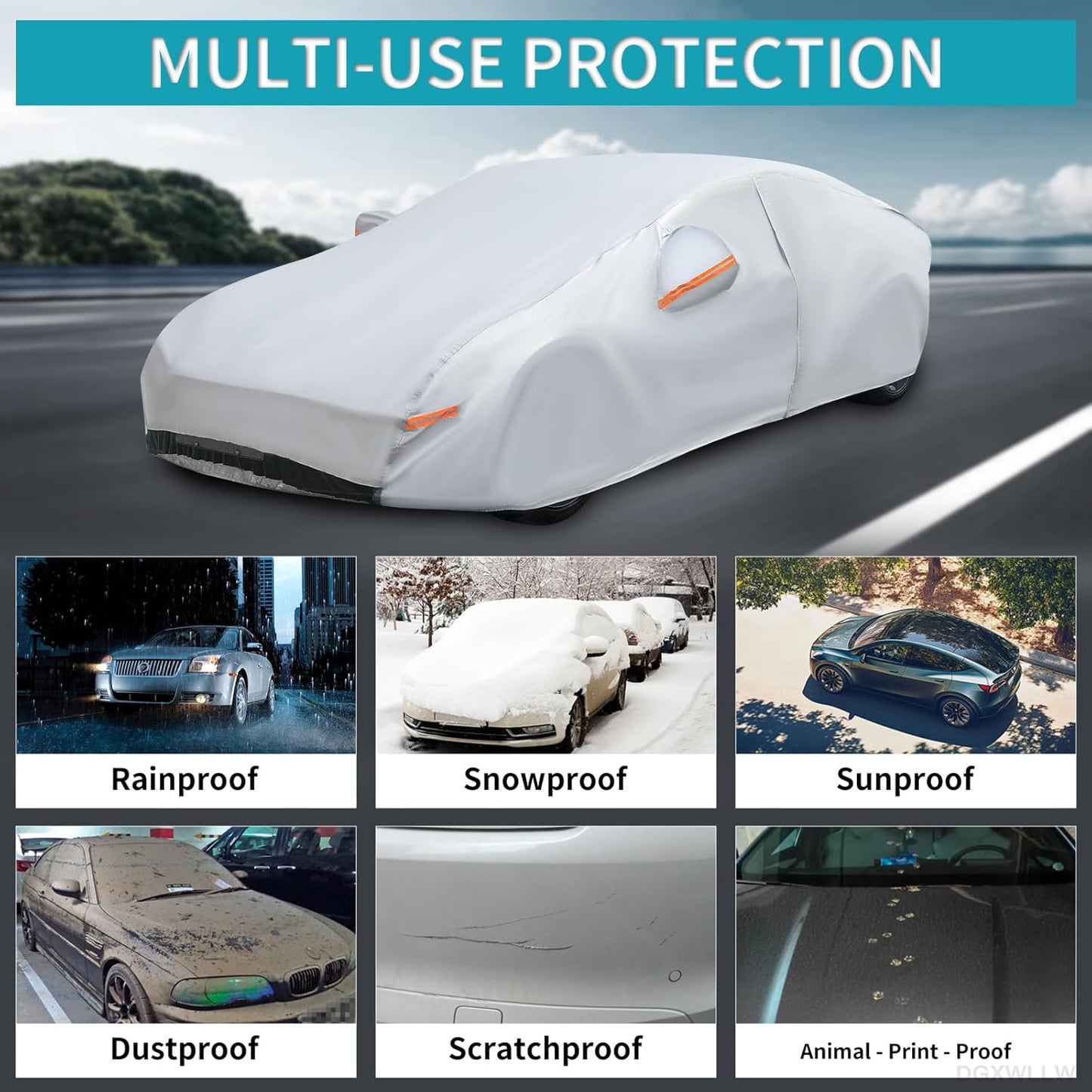 Car Cover for Tesla Model 3 2017-2025 Custom Fit Full Exterior Car Cover with Charging Port Door Zipper Ventilated Mesh Heavy Duty All Weather Waterproof Windproof Dust Snow Sun UV Protection