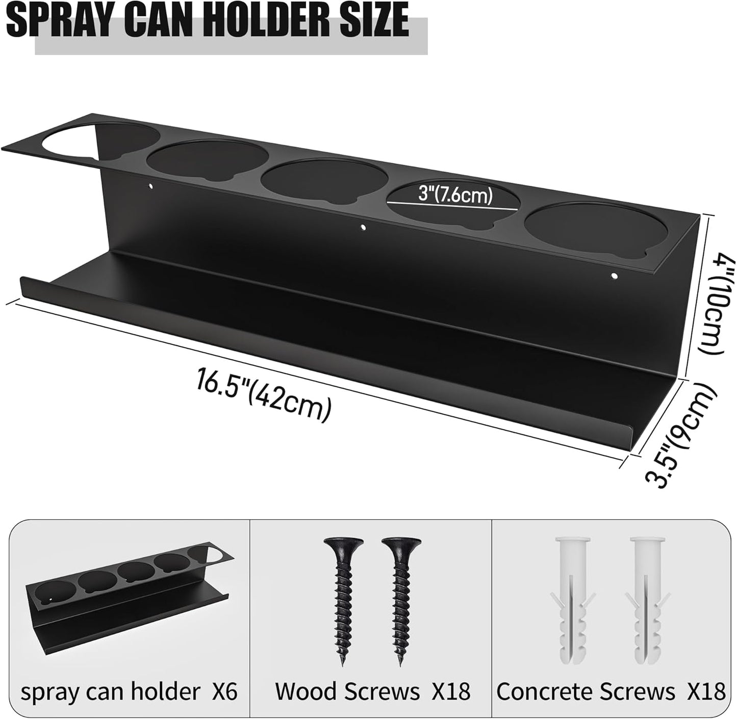 6 Pack Spray Bottle Holder Wall-Mounted, Aerosol Spray Can Holder Storage Rack, Heavy-Duty Paint Bottle Organizer with 30 Holes, Steel Black Spray Rack for Garage, Shop, Home or Tool Trailer