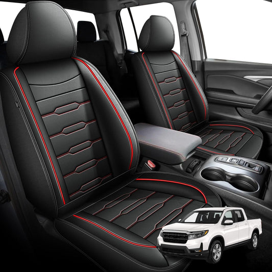 Seat Covers Fit for Honda Ridgeline 2006-2024 2025: Crew Cab 5 Seats Car Seat Covers Faux Leather Truck Pickup Seat Cushion Protector - Front Seats Without Armrests(Full Set, Redline)