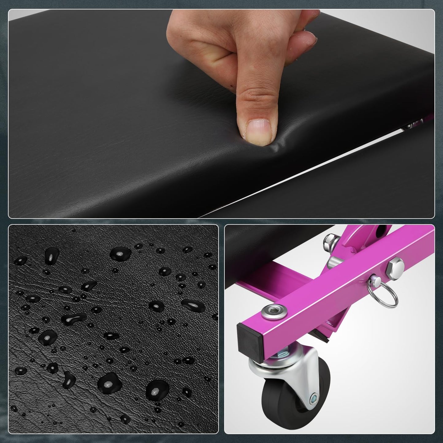 DNA MOTORING 40 Inches Folding 2 in 1 Rolling Z Creeper, Adjustable Roller Garage Chair Lay Down or Sit, 6 Pcs 2" Casters, 150kg Weight Capacity, Purple, TOOLS-00187-PR