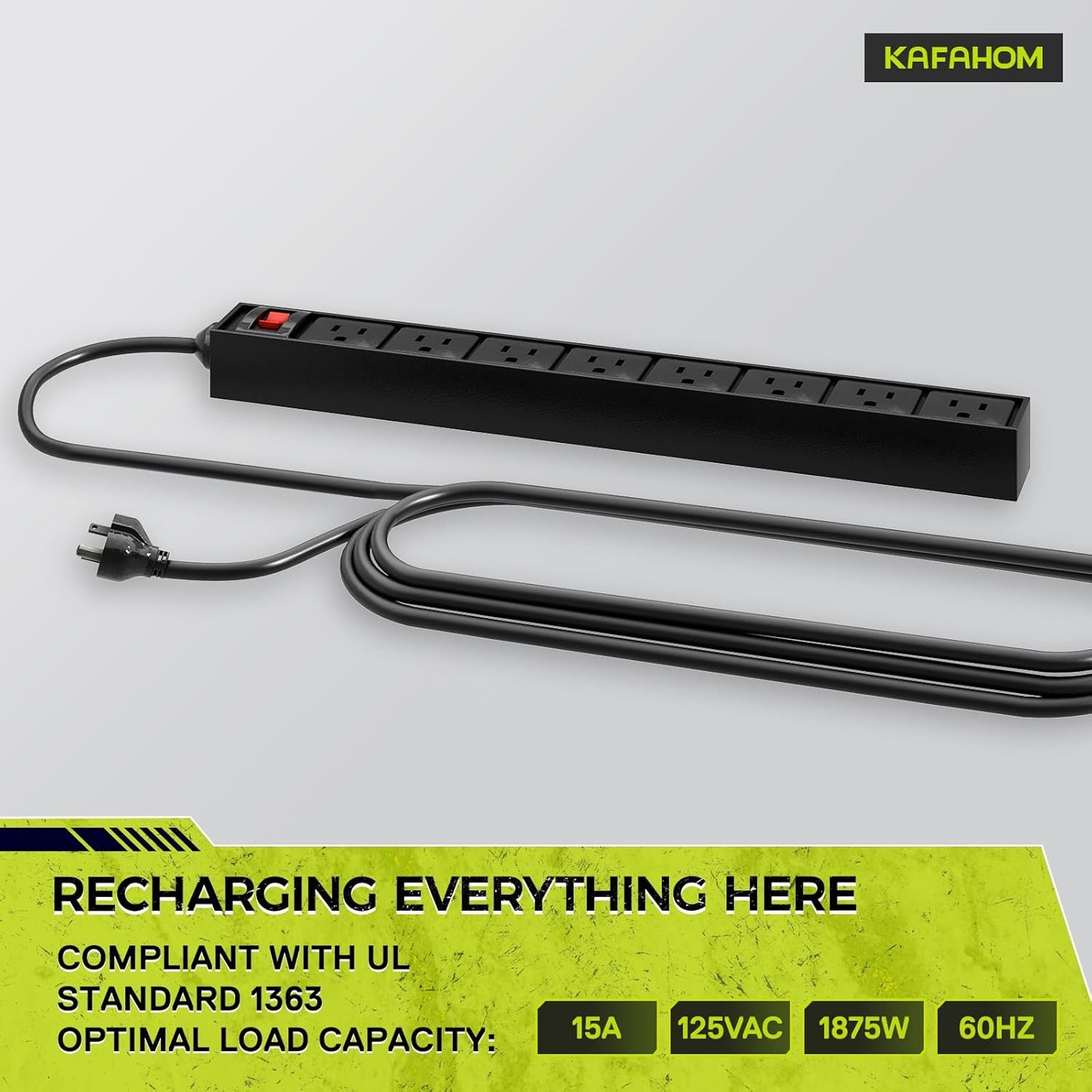 KAFAHOM Power Tool Organizer Cart with Charging Station,Garage Floor Rolling Storage on Wheels for Mechanic,Mobile 8 Drill Holder, Utility Cart with Battery Charging 8 Outlet Power Strip