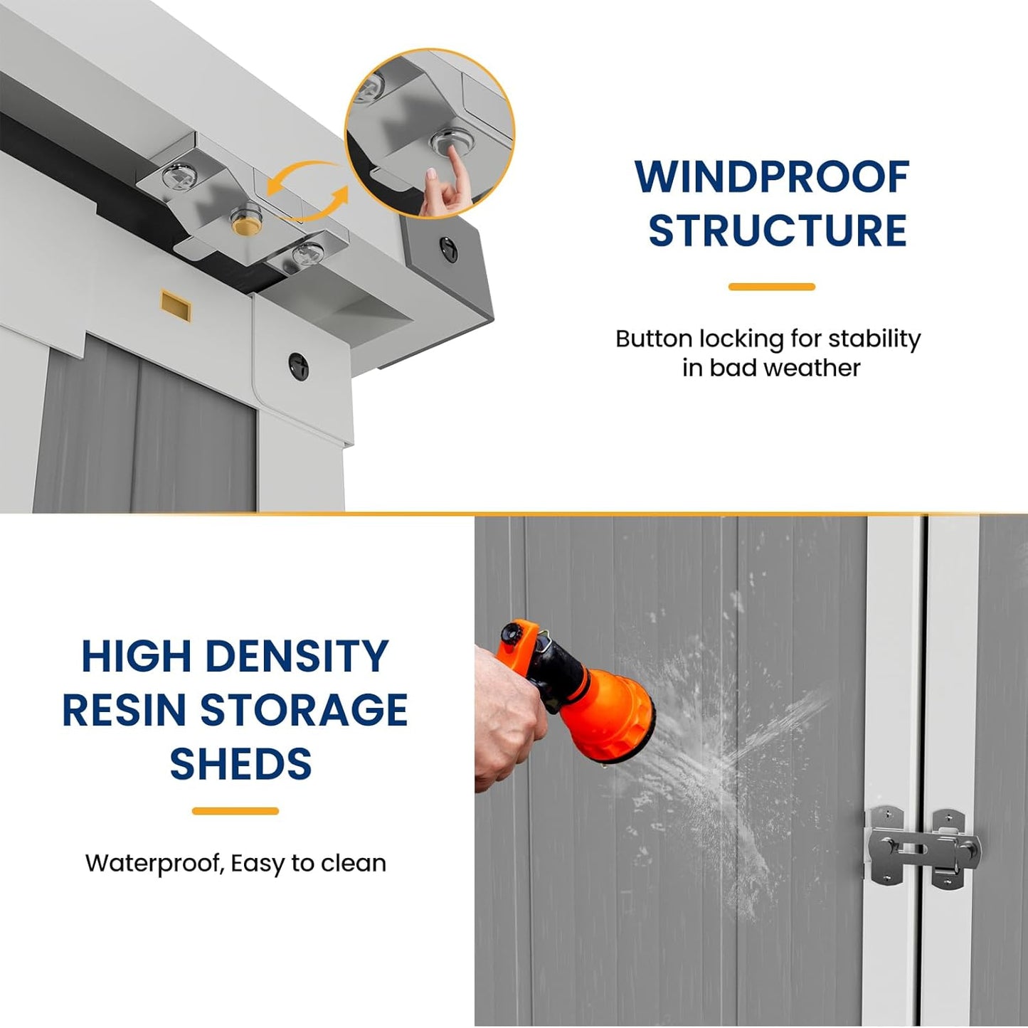 Amopatio 41 Cu Ft Horizontal Outdoor Storage Shed, Resin Trash Can Storage,Resin Shed for Garden Tools, Lawn Mowers, Garbage Cans, Patio Use, Grey