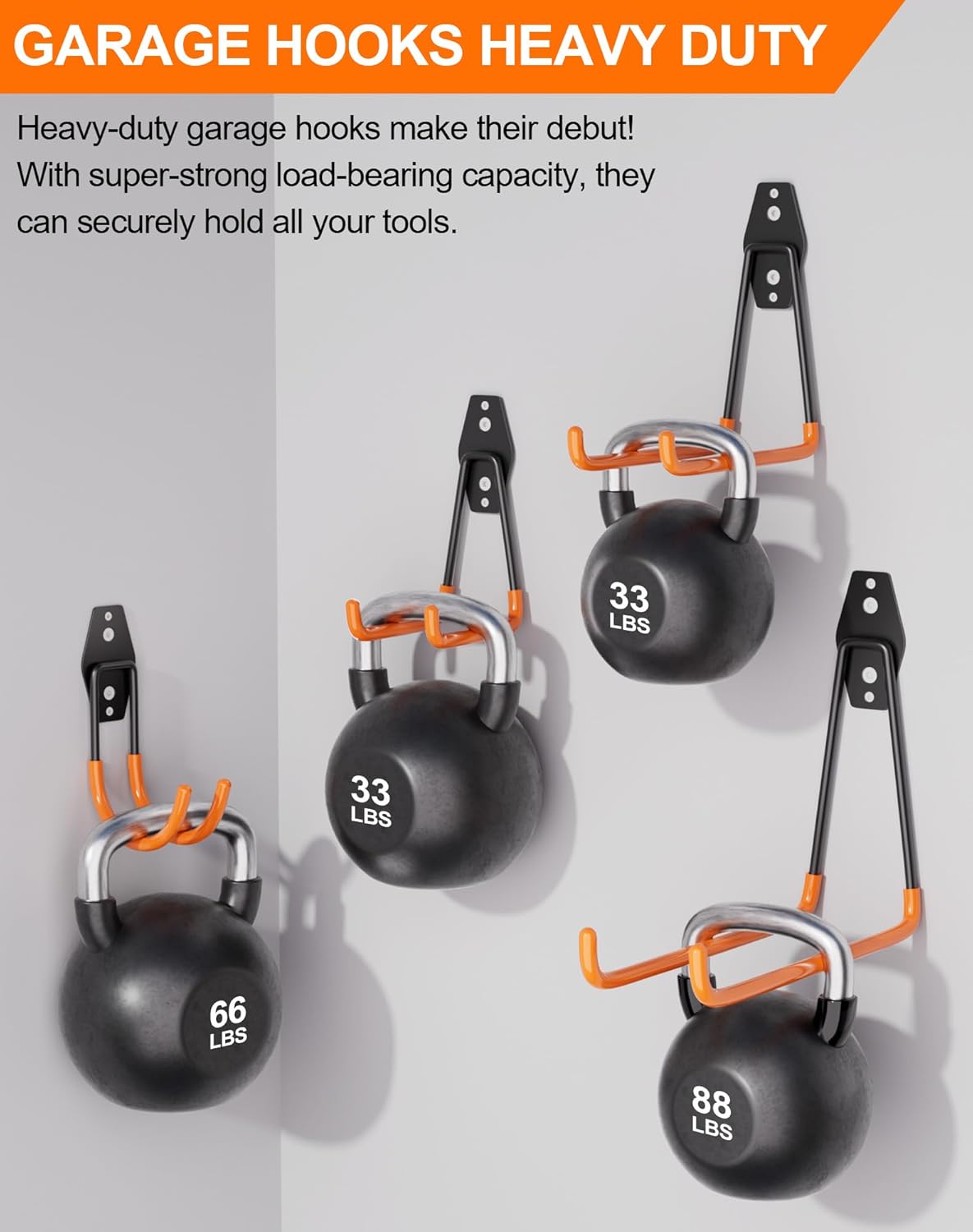 QcoQce 10 Pack Garage Hooks Heavy Duty, Wall Mount Utility Hooks for Hanging Hose, Rake, Shovel and Garden Tools, Anti-Slip Coating, Garage Organization with Screws Included (Orange)