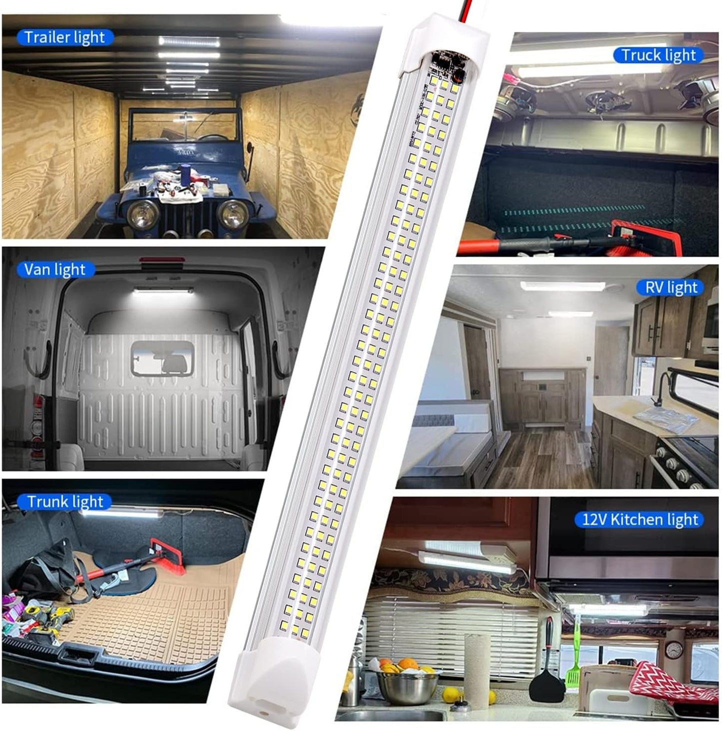 12v LED Interior Light Bar | 108LEDs 1600LM 6W DC 12 Volt led Strip Lights Enclosed Trailer Lights Fixture for Camper Truck Van RV Trailer Cargo Cabient Lights Fixture Motorhome Lorry (4Pack)