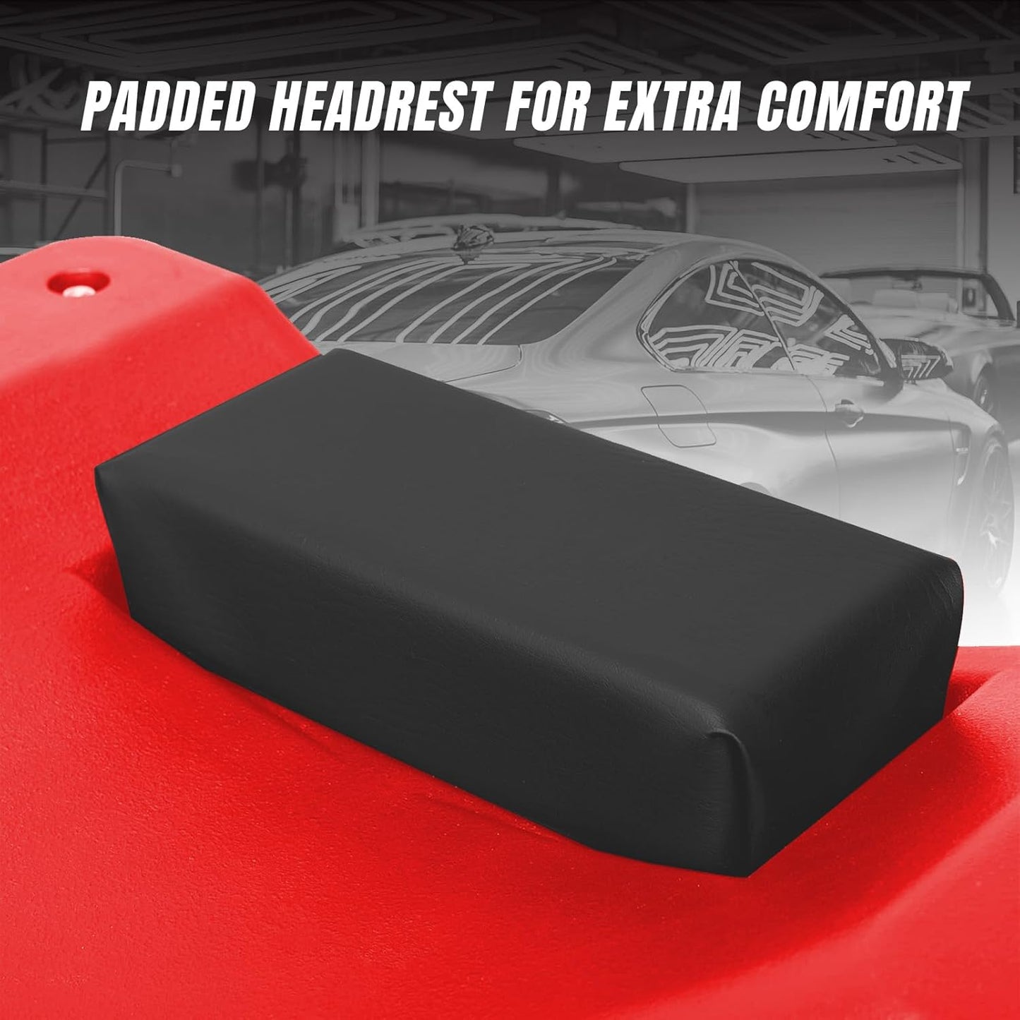 BIG RED TRP6240 Torin Blow Molded Plastic Rolling Garage/Shop Creeper: 40" Mechanic Cart with Padded Headrest, Dual Tool Trays and 6 Casters, Red