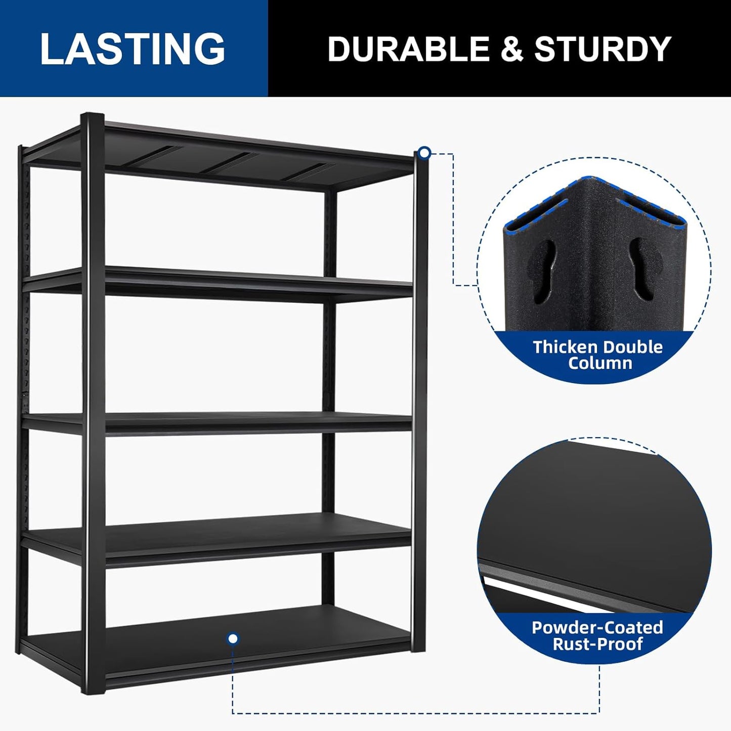 BILT HARD 3500 LBS 48" W x 24" D x 72" H Metal Garage Shelving Unit, 5-Tier Industrial Heavy Duty Storage Shelves, Steel Shelving with Adjustable Rack, Ideal for Garage, Black