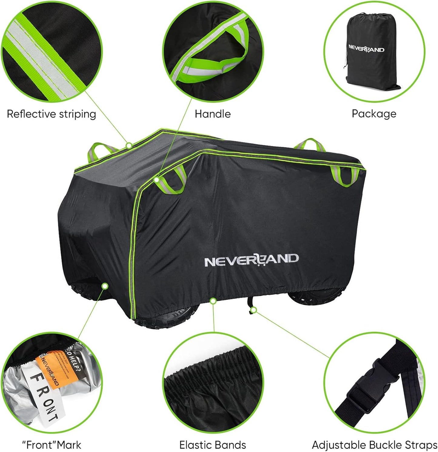 Neverland ATV Cover, Waterproof Heavy Duty 4 Wheeler Cover with Buckle, Dustproof Anti UV Windproof All Weather Outdoor Storage Quad Cover for Polaris Sportsman Yamaha Honda Coleman