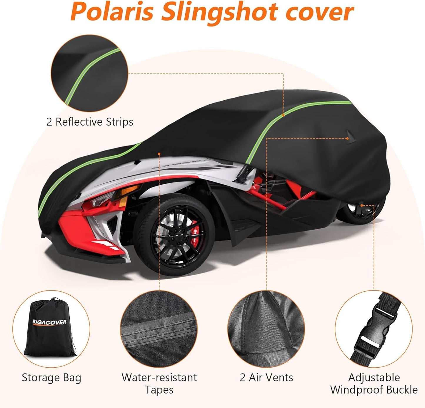 Full Cover Compatible with Polaris Slingshot with Roof, 420D Oxford Cloth Windshield Cover Waterproof Windproof All Weather Protection Covers for Slingshot S SL SLR R Signature LE Accessories