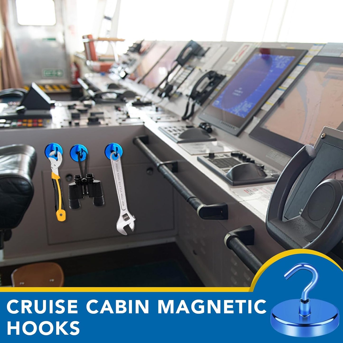 LOVIMAG Cruise Essentials, 150Lbs Cruise Door Magnets, Blue Magnet Hooks for Cruise Cabin Strong Magnetic Hooks for Hanging, Refrigerator, Celling -6 Pack