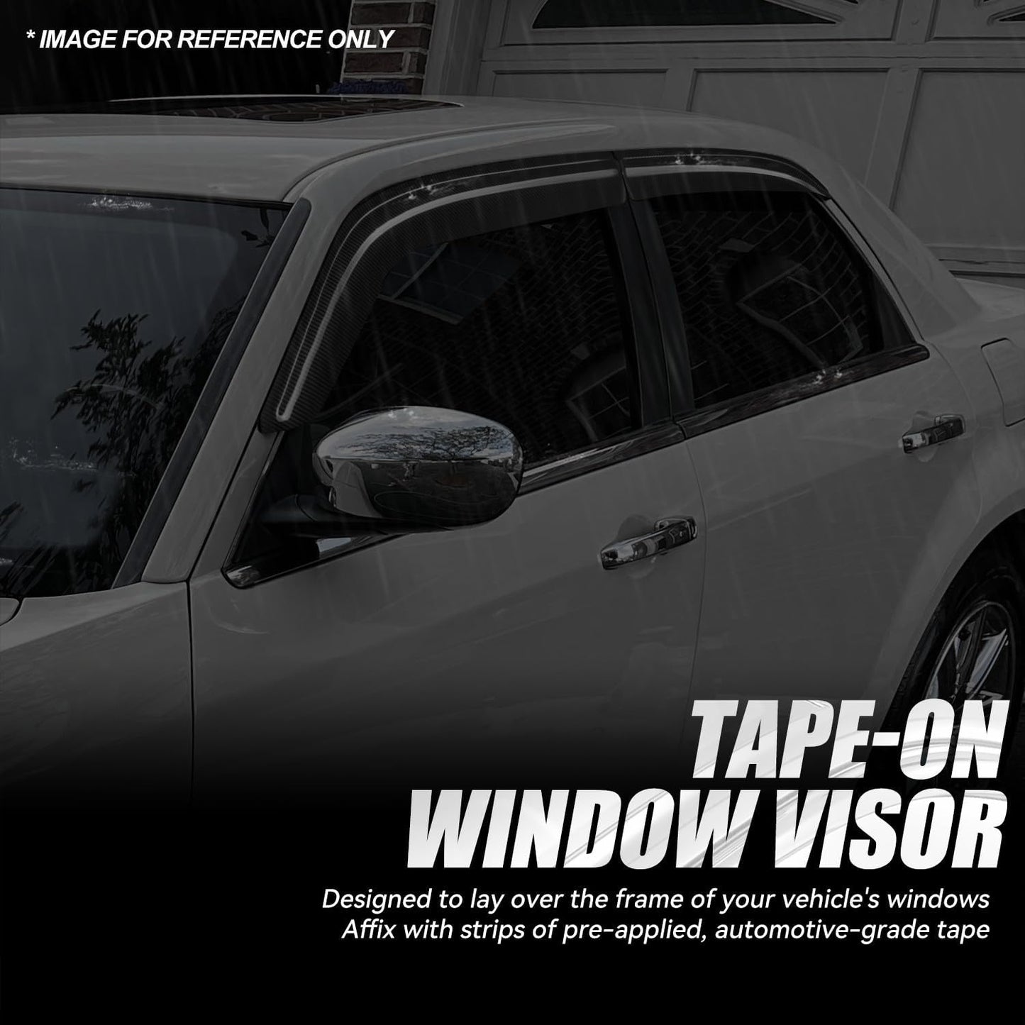 Auto Dynasty 4Pcs Carbon Fiber Pattern Window Visors Compatible with 2005 2006 2007 2008 2009 2010 Chrysler 300 Dodge Magnum, Tape-On Front & Rear Window Deflectors, Glossy Dark Smoke