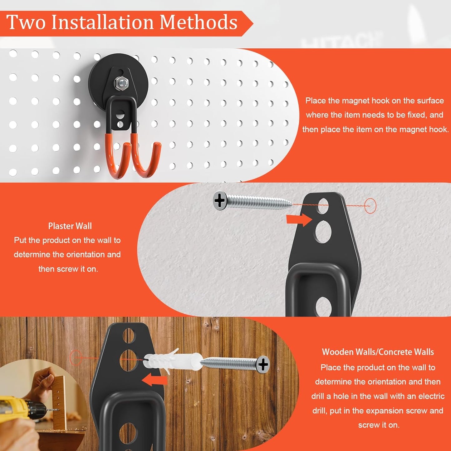 Heavy Duty Storage Magnetic Utility Hooks Large Garage Magnet Hooks with Anti-Slip Coating for Metal Cabinet,Pegboard,Garage Shelve,Garden Tools (4PCS 2.59'' Orange)