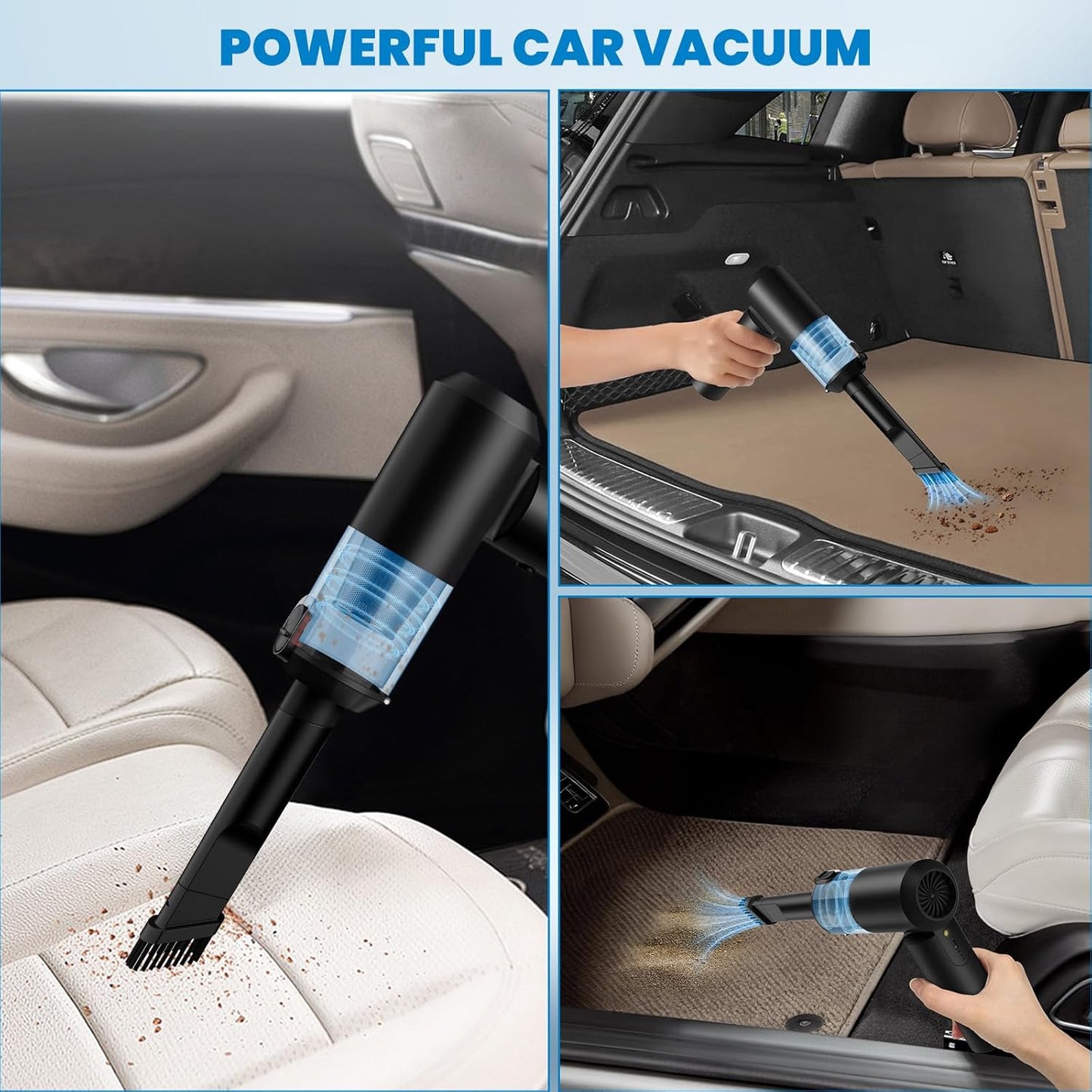 90° Foldable Car Vacuum Portable Cordless 16000PA, 4-in-1 Mini Vacuum Cleaner with Brushless Motor, Handheld Vacuum Cordless Blower/Pump for Car, Home,Office