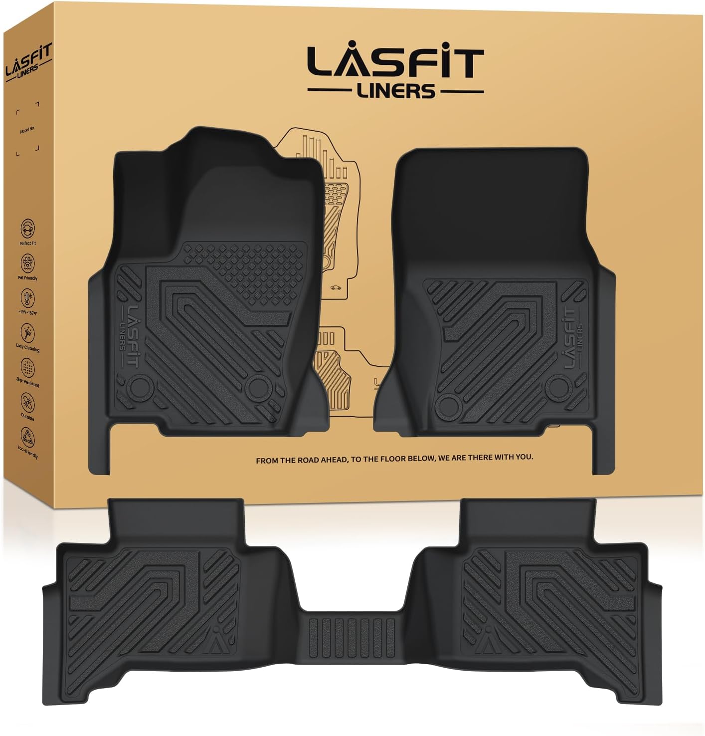 LASFIT Floor Mats Custom Fit for Toyota Land Cruiser 2024 2025, All-Weather Protection TPE 1st & 2nd Row Car Liners for Toyota Accsessories, Black Odor-Less Easy to Clean