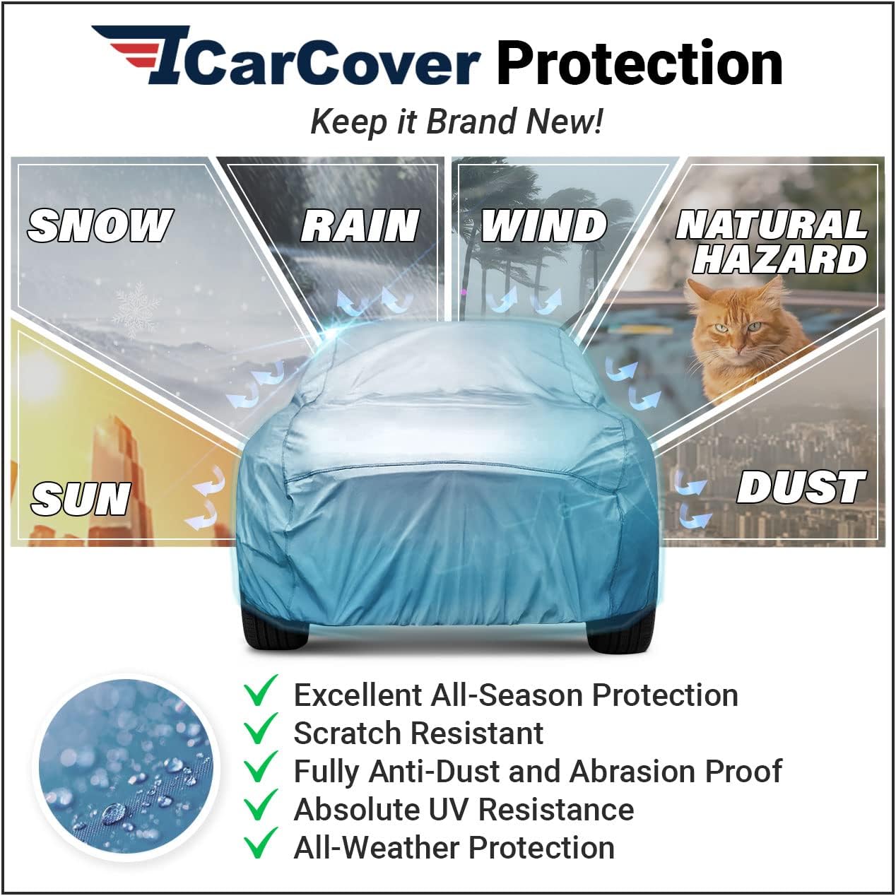 iCarCover Premium Car Cover for 1959-1970 Pontiac Catalina Heavy Duty Waterproof All-Weather Automobiles Custom Fit Indoor Outdoor UV Snow Protection Covers with Straps and Bag