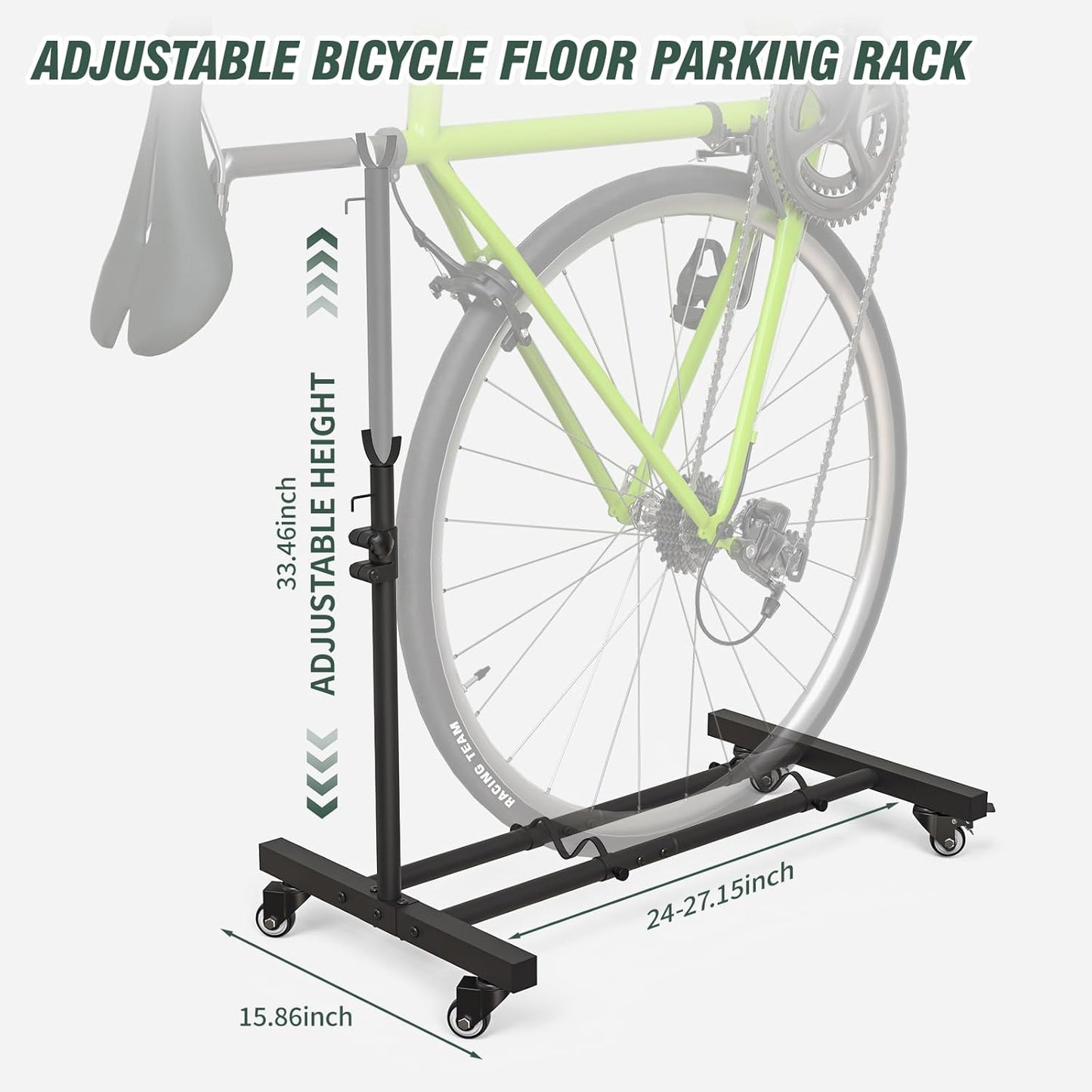 Vertical Bike Stand, Upright Bike Parking Rack Floor, Adjustable Bicycle Storage for Wheels Sizes up to 29", Freestanding Bicycle Organizer with Swivel Casters, Indoor Bike Holder for Garage 2-Pack