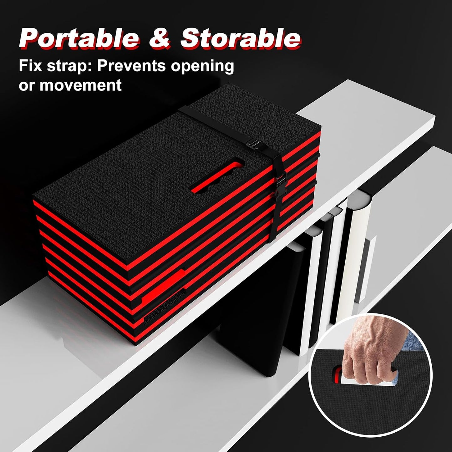 Thick Mechanic Mat, Foldable EVA Mat with Magnetic Tool Compartments, Waterproof Mechanic Kneeling Pad with Handle for Garage Workshop Repairing Gardening, 46.5" x 15.8" x 1.1 ", Black & Red