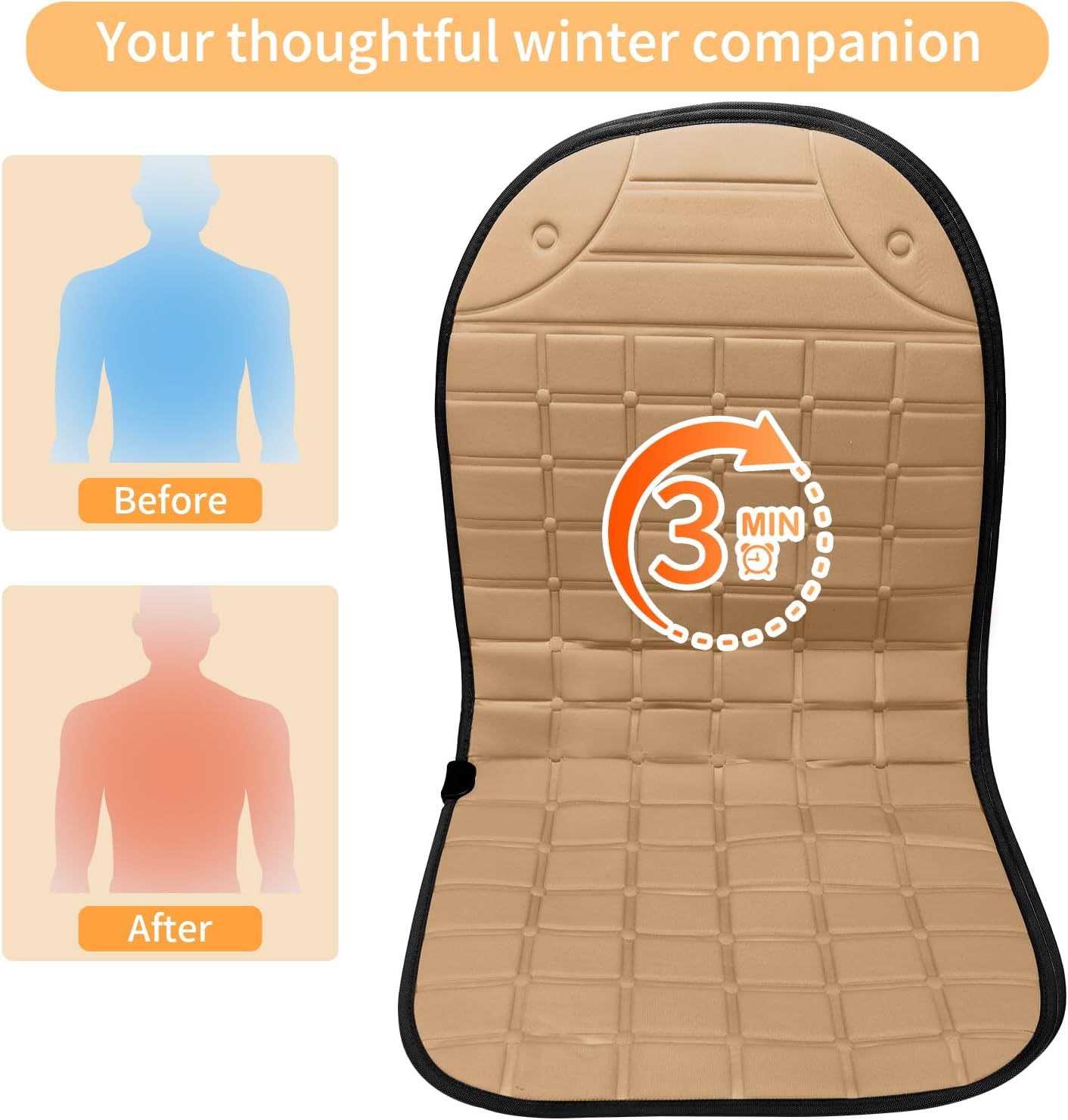Seat Cover for Cold Weather, Winter Seat Cushion with Adjustanle Buckle for Full Back and Seat (2, Khaki)