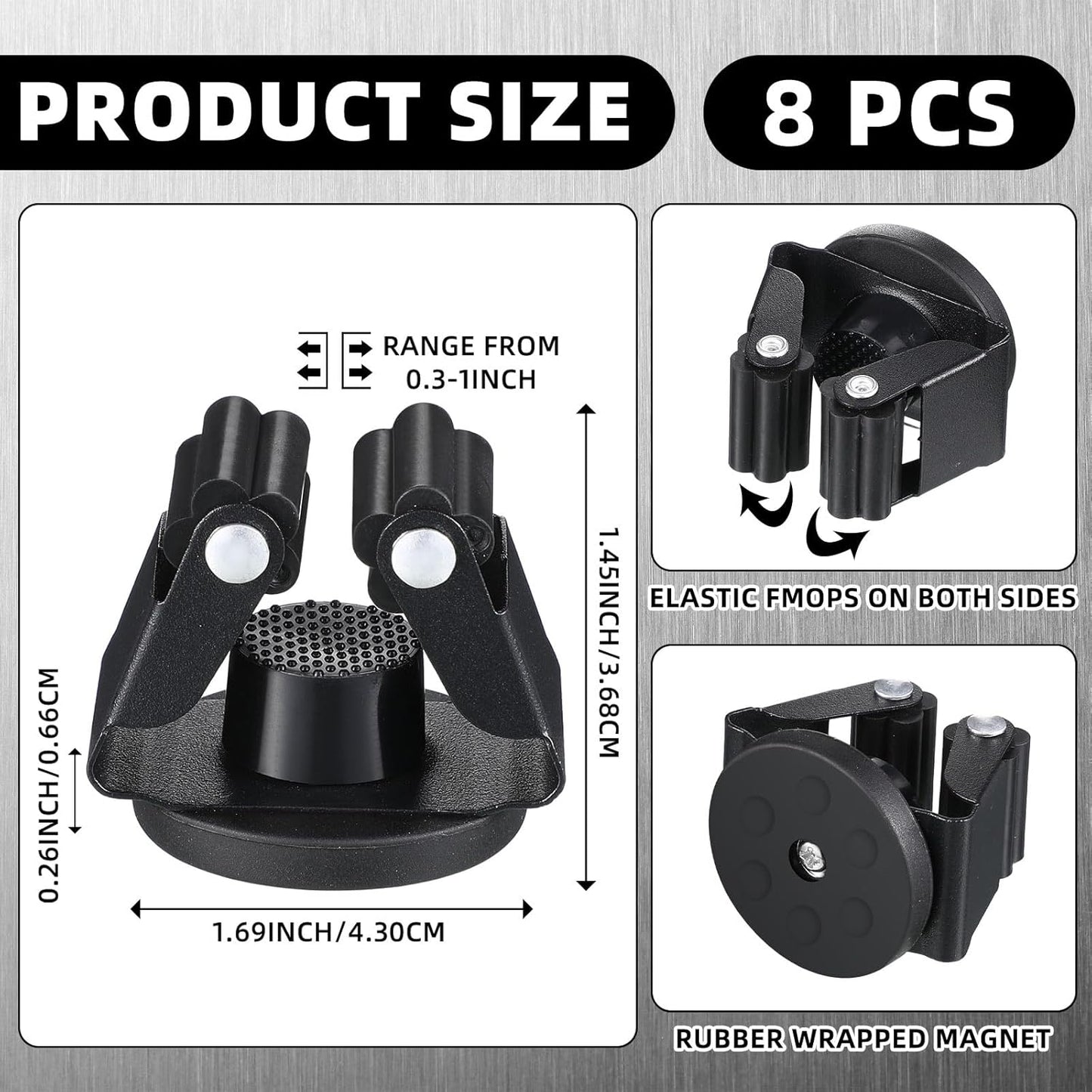 8 Pcs Magnetic Mop Broom Holder Movable Magnetic Broom Holder Rack, Anti Slip Wall Mounted Utility for Cleaning Tools, Garage, Kitchen, Laundry, Garden (Black)