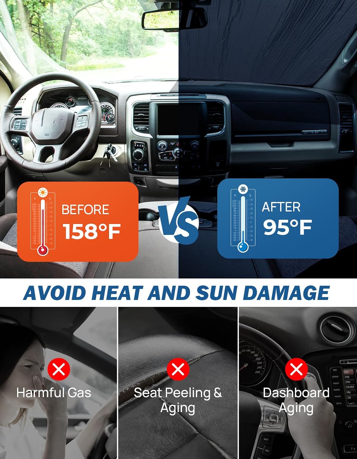 Windshield Sun Shade Compatible with Ram 1500 2500 3500 2019 2020 2021 2022 2023 2024, Sunshade Car Windshield Sun Visor, Foldable Windshield Sun Shield