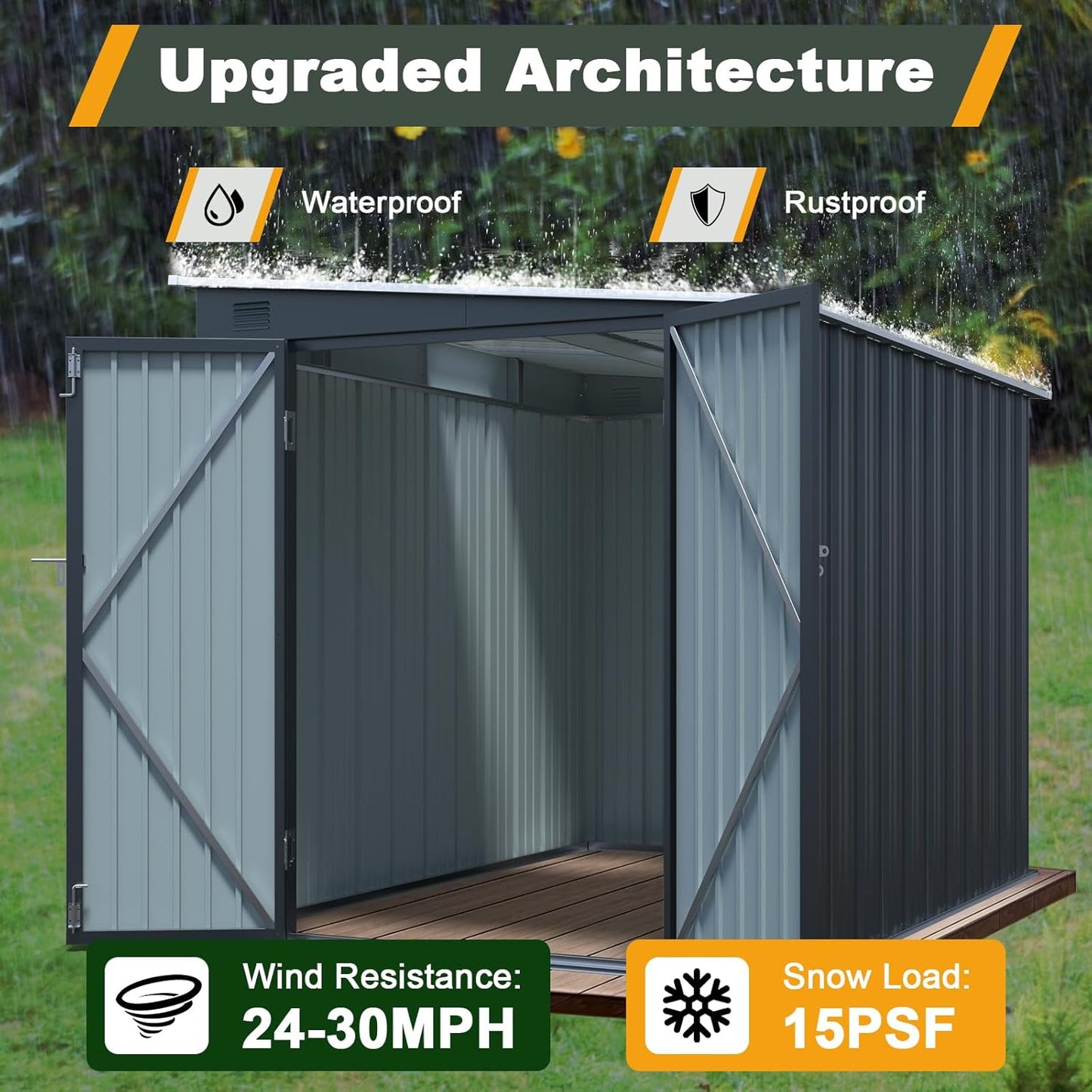 6x8FT Outdoor Storage Shed with Lockable Double Doors, Metal Lean to Garden Shed with Free PC Light Board for Tools, Small Outside Storage Shed Waterproof for Backyard, Patio, Gift for Dad