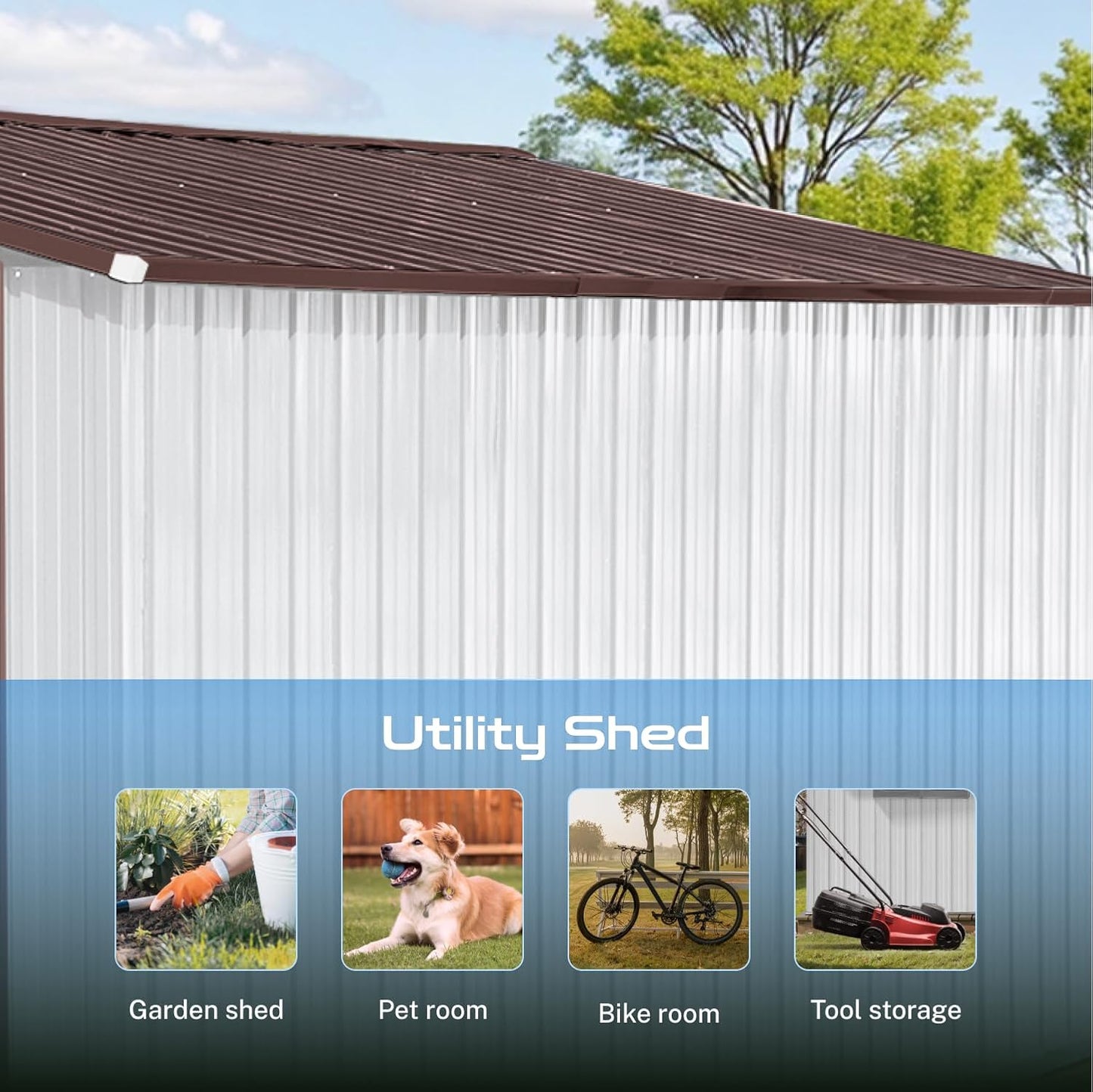 10 x 8 FT Outdoor Storage Metal Shed, Bike Garden Tool Shed with Slooping Roof, Lockable Doors and Aluminum Frames, Shed Easy to Assemble for Garden, Patio, Lawn, White