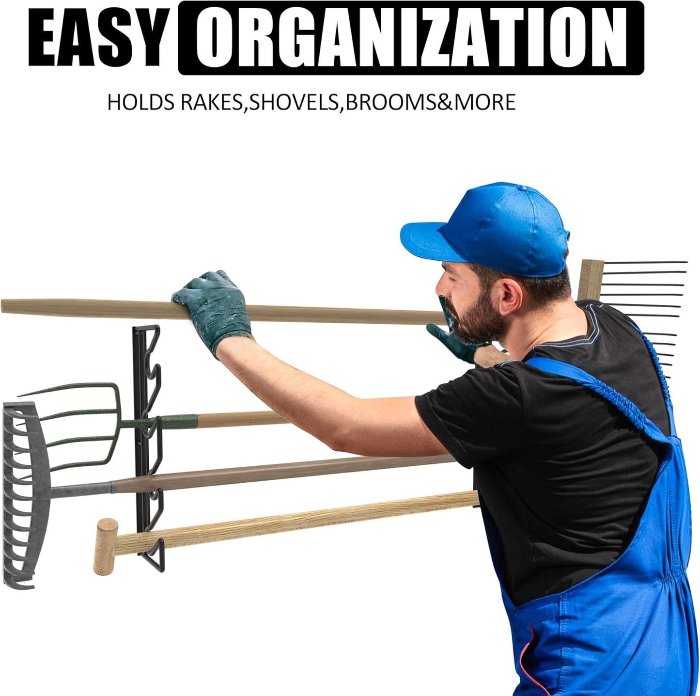 UNITEDPOWER Garden Tool Storage Rack，Wall Mounted Garage Organizer，Tool Utility Holder for Garden Equipment Shovel Rakes Brooms