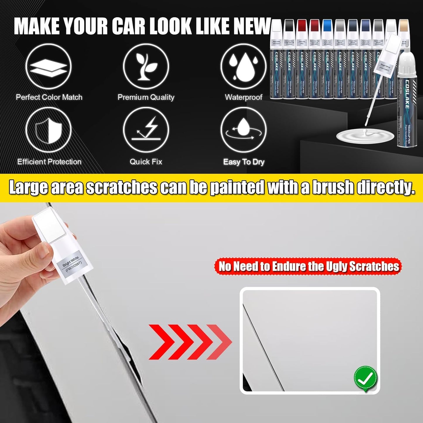 Car Touch Up Paint(Billet Silver Metallic(PSC/JSC)) for Dodge Ram, Car Paint Scratch Repair Kit, Quick & Easy Solution to Repair, Scratch Remover Pen with 2PCS Disposable Micro Applicators