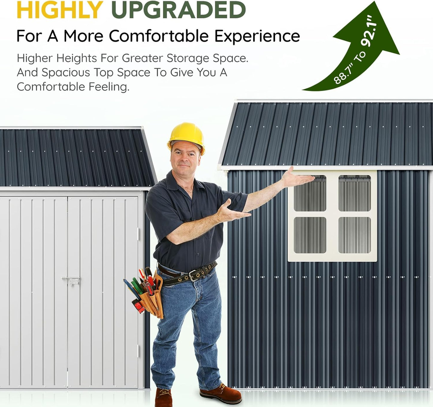 Breezz 8X10FT Outdoor Steel Storage Shed with Clear Window, Lockable Doors, Weather-Resistant Metal Tool Shed for Garden, Backyard, Patio, and Utility Storage.Nightblue