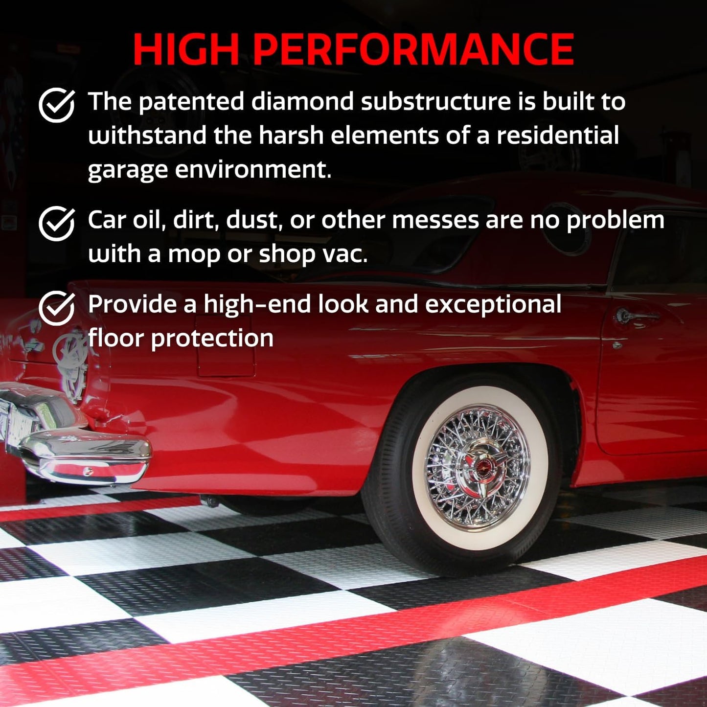 Big Floors RaceDeck Diamond Plate Design, Durable Interlocking Modular Garage Flooring Tile (Beige, 48 Pack of 12 x 12" Tiles)