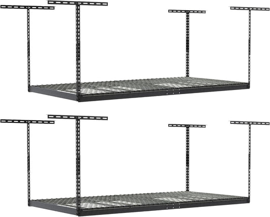 SafeRacks Overhead Storage Rack, Heavy Duty 600 lb Capacity, Adjustable Garage Ceiling Mount Hammertone 24"-45" 2 Pack