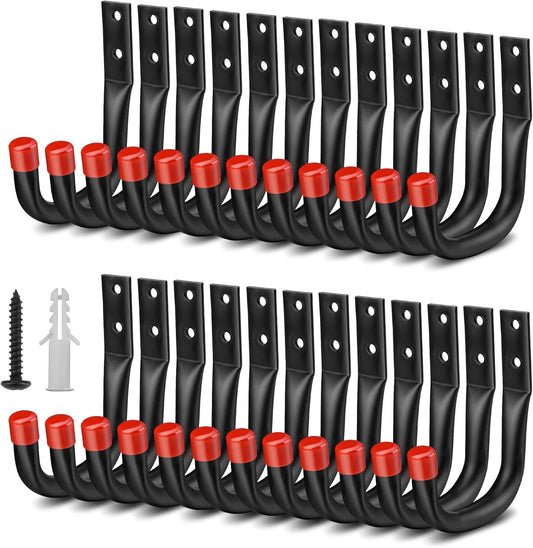 Nacial 24 Pack Garage Hooks Heavy Duty, 3.5" Garage Wall Hook with EVA Pads, 100LBS Capacity Hooks for Hanging Bikes, Kayak Folding Chairs and Hanging Ladders