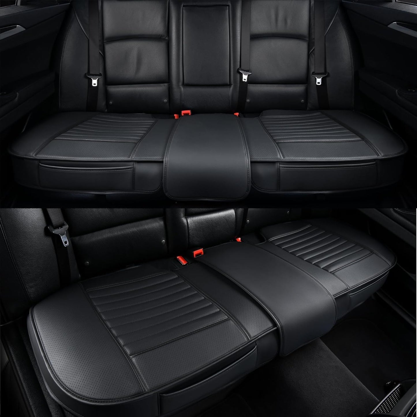 Universal Leather Car Seat Covers Full Set, Car Seat Cushion Covers Protector for Cars SUV Pick-up Truck Van Interior Accessories(Black)
