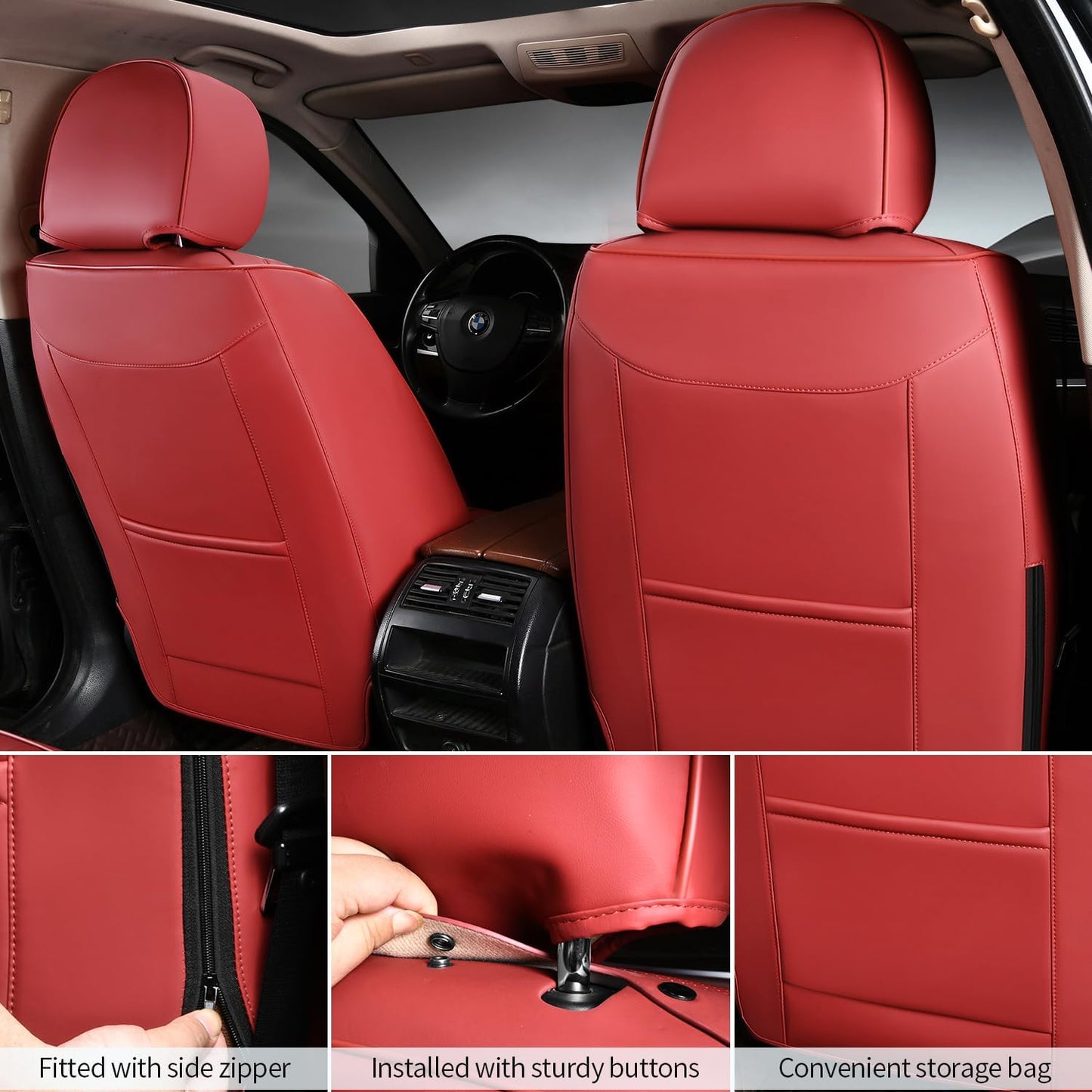 Car Seat Covers Full Set Leather Seat Covers Automotive Seat Covers Universal Car Seat Cover for Most Cars Burgundy