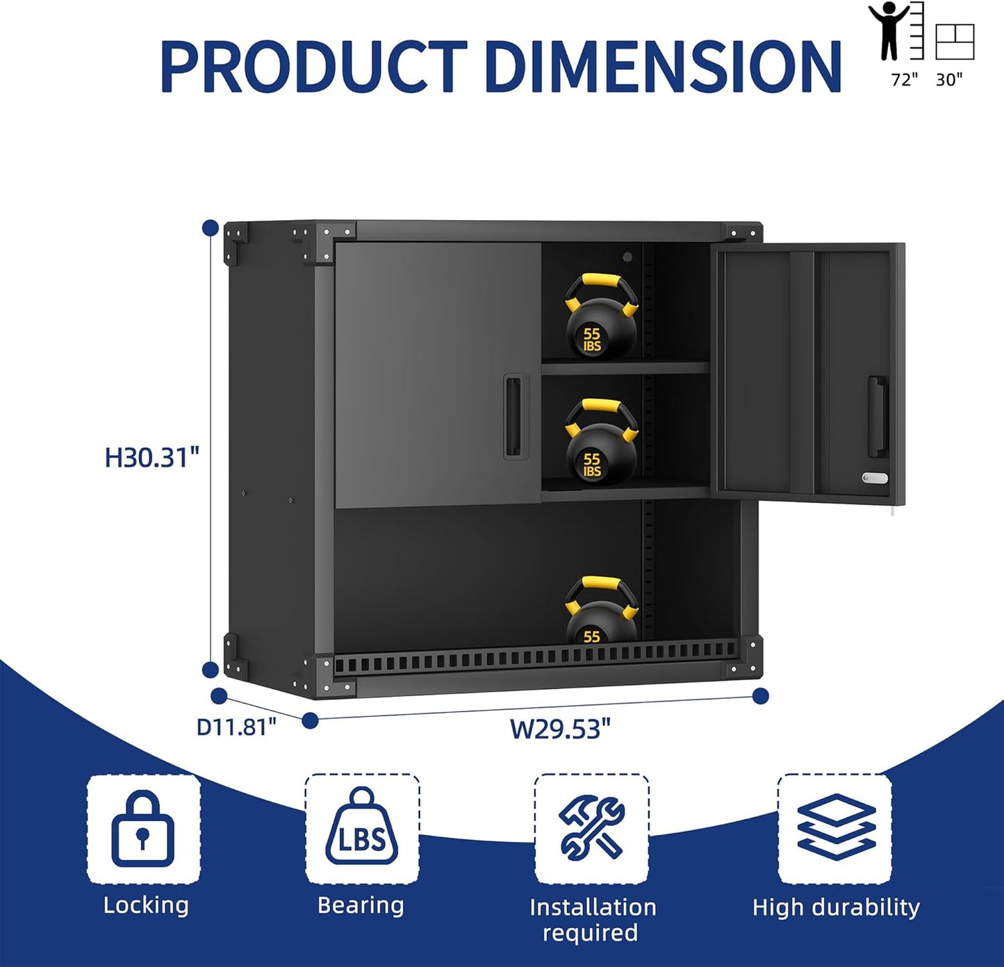 Metal Tool Cabinet,Garage Storage Cabinet System,Wall Cabinet & Locking Rolling Tool Cabinet with Doors and Adjustable Shelves,Steel Tool Cabinets for Home,Office (2 Pcs-StyleA, Black)