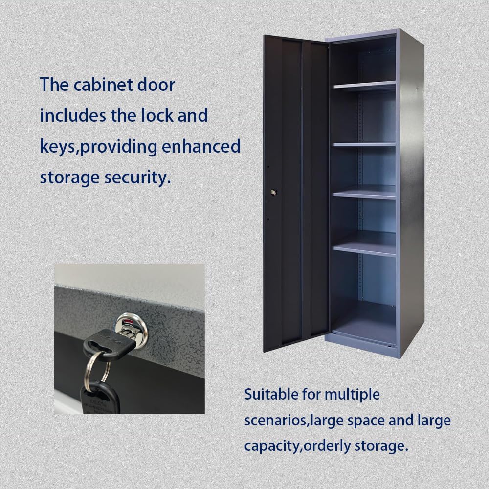 JZD Metal Garage Tool Cabinet System, Tool Organization with Wooden Worktop, for Workshop Auto Repair Shop, Black and Grey