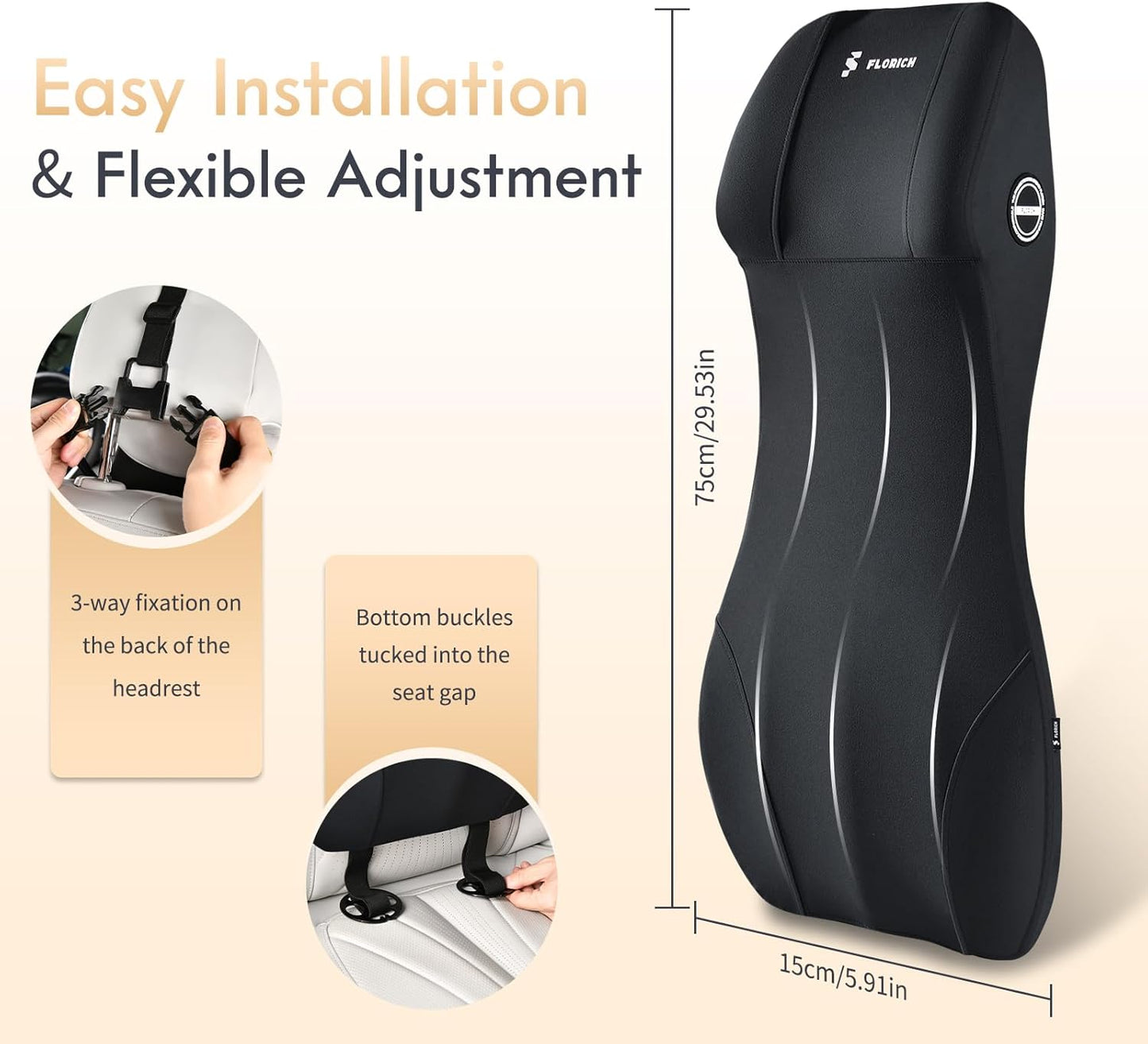 FLORICH Lumbar Support with Car Headrest Pillow 2-in-1 Memory Foam Car Seat Headrest & Lumbar Cushion Ergonomic Back Support Pillow Seat Cushion for Car Seat Driving Neck Back Pain Relief, Black