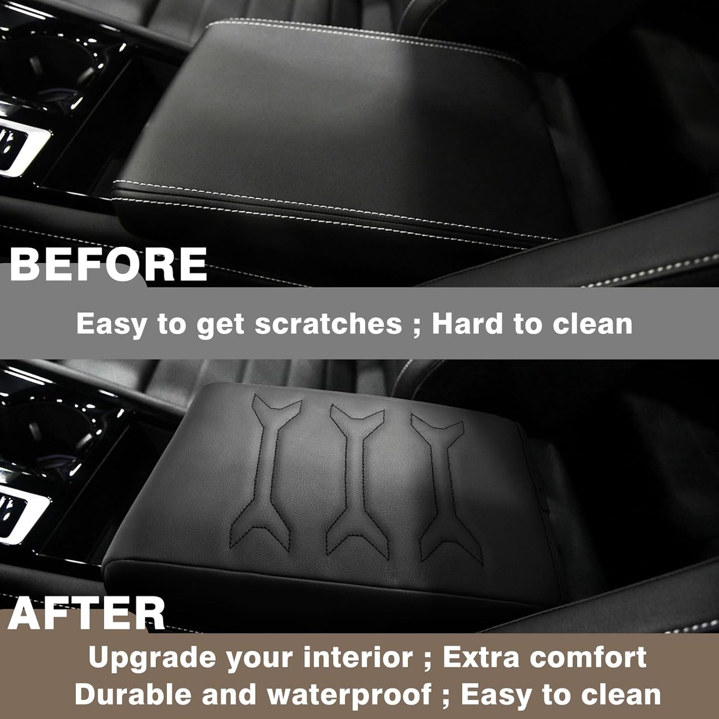 Muslogy for 2024 2025 Atlas & Cross Sport Center Console Pad Armrest Cover Protector Vegan Leather Extra Soft Armrest Box Lid Pad Compatible with Volkswagen Atlas/Cross Sport Accessories (V2_Black)