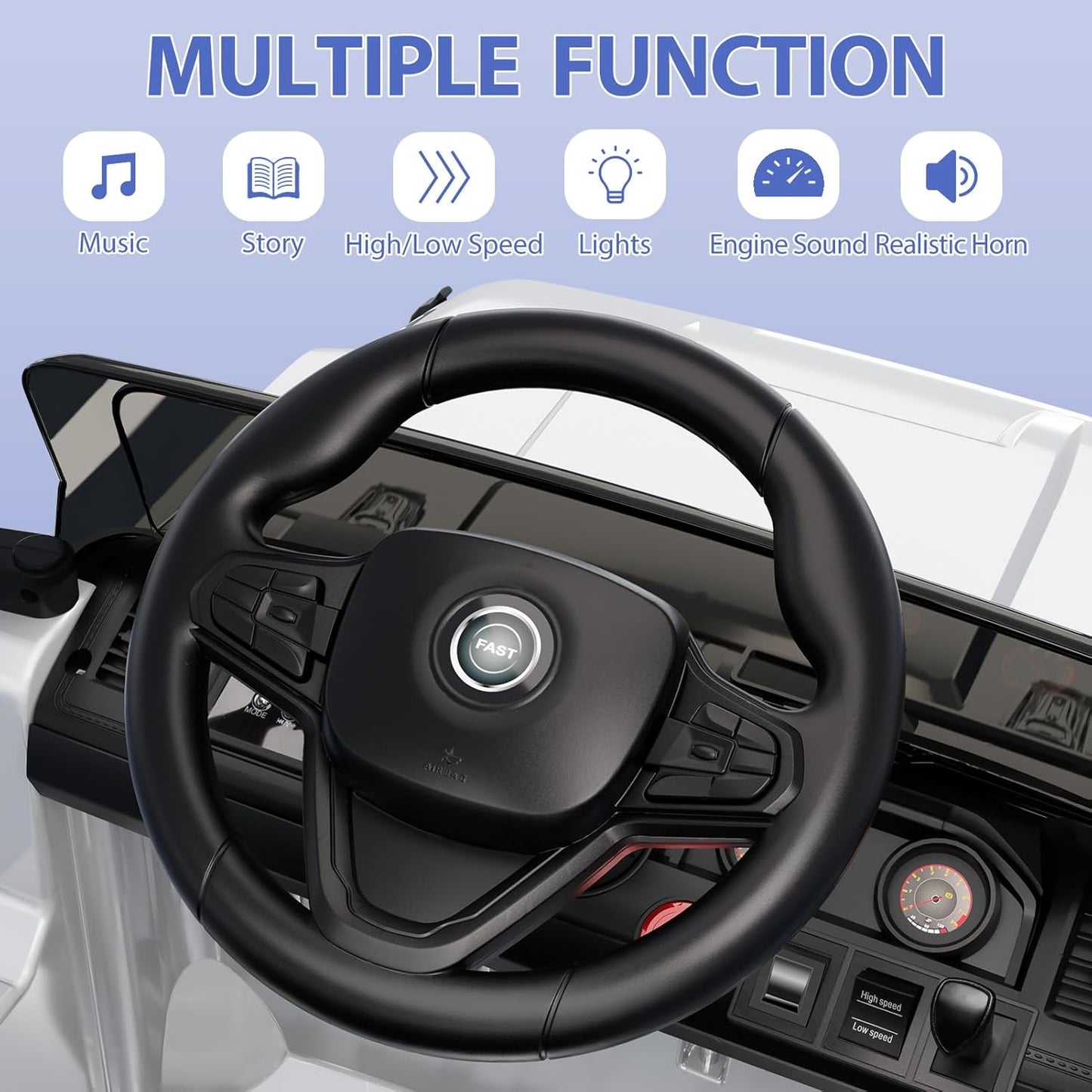 12V Kids Ride On Truck Car, Battery Powered Electric Vehicles with Remote Control, Spring Suspensions, 3 Speeds, LED Lights, Music, MP3, Ride On Toy Car for Children Toddles Boys Girls, White