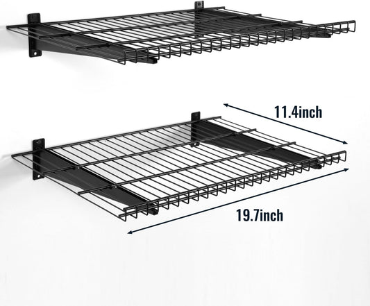 2 Pack Garage Wall Mounted Shelf, 19.7" x 11.4" Heavy Duty Wall Storage Shelves for Garage, Workshop, Laundry Room and Kitchen, Max Load 50 lbs (Black,2 Pack)